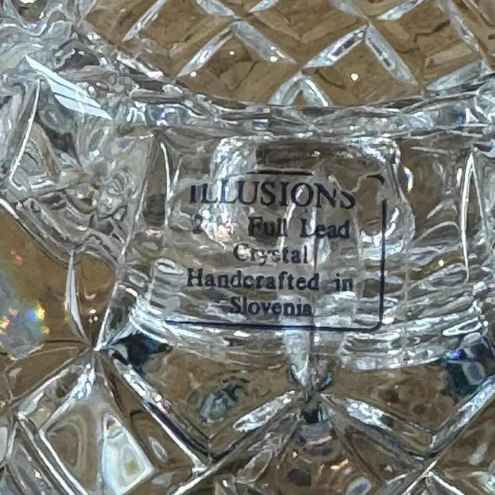 Pair VTG Illusions Samobor 24% Lead Crystal Votive Candle Holder Rose Bowl Set 2